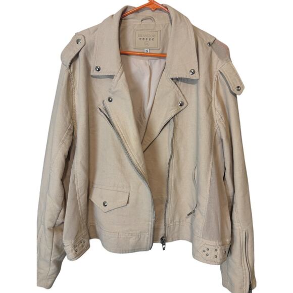 Blank NYC Tan Moto Jacket Mesh Inset Panels Womens sz 2X biker grunge beige - Picture 5 of 8